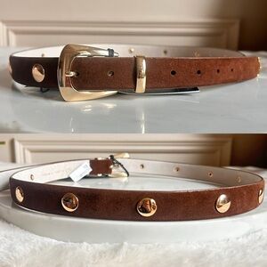 House of Harlow 1960 Suede Studded Belt Brown Gold